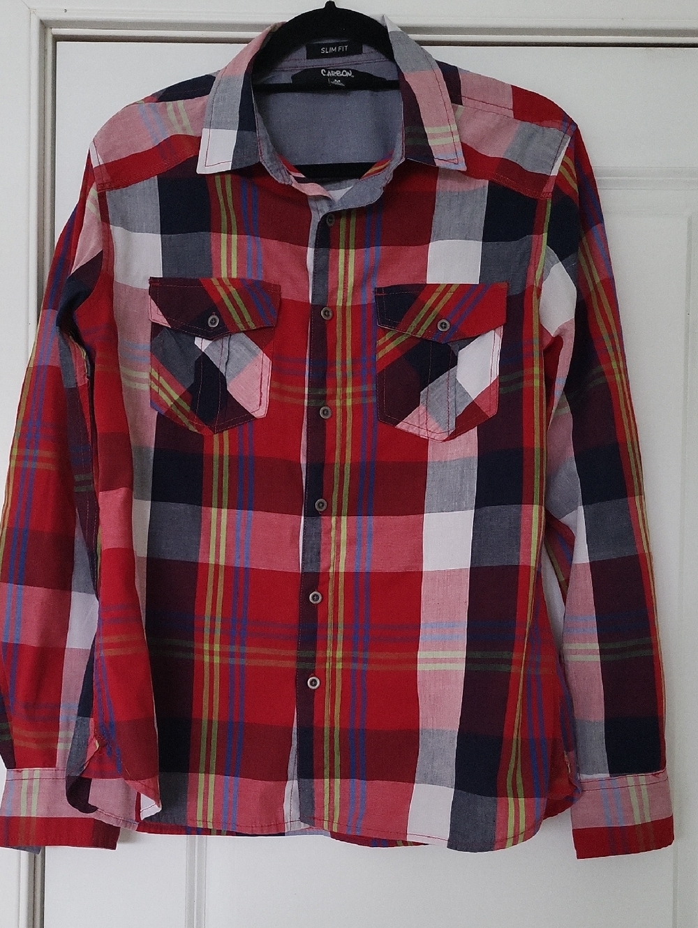 Carbon Red Plaid Slim Fit Button-Down Shirt